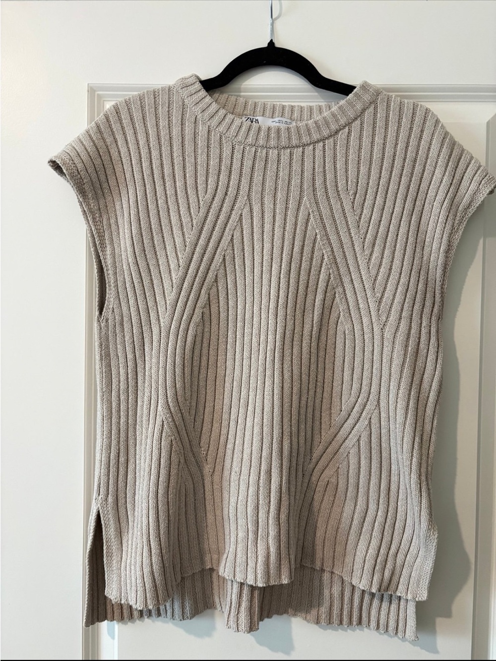 Zara Ribbed Crewneck Sweater Vest - Light Beige